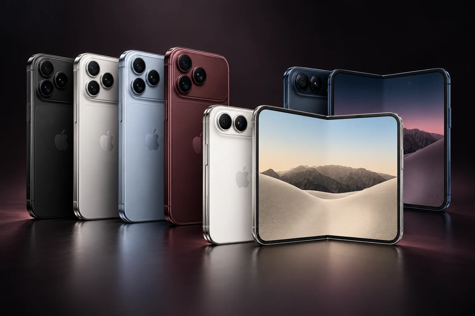 Единая композиция: четыре цвета iPhone 18 Pro и раскрытые Duo в Star White и Night Sky